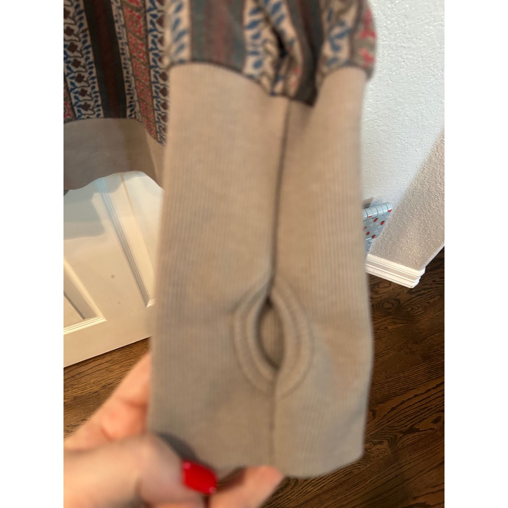 Alternative Cardigan Taupe Geometric Stripe Shawl Collar Thumbhole Boho Wrap - Picture 7 of 8
